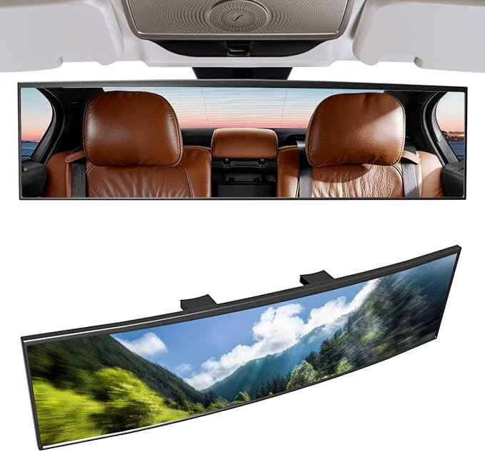 Broadway Car Rear View Mirror HD Anti Glare Universal 12 Inch large Field of View Panoramic Rearview Mirror with Wide Angle Blue Tint for Car SUV and Truck12 Inch White