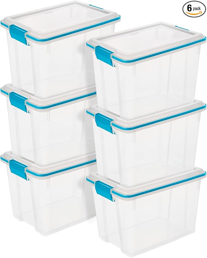 Sterilite 6-Pack Gasket Box, Weather-Resistant Storage Bins with Latching Lids, 20 Quart - Heavy-Duty Organizing Containers f