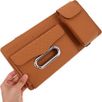 NUOBESTY Car Visor Organizer Clip with Pu Leather Tissue Holder and Sunglasses Case, Vehicle-Mounted Sun Visor Accessory for Travel and Commuting, Multifunctional Interior Pocket in Brown