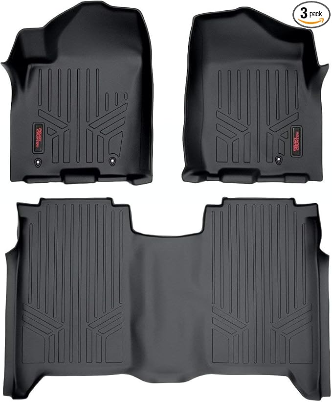 Rough Country All Weather Floor Mats for Nissan Titan Crew Cab (2004-2015) - Non-Slip Waterproof Flexible Floor Mat, Front & Rear Set