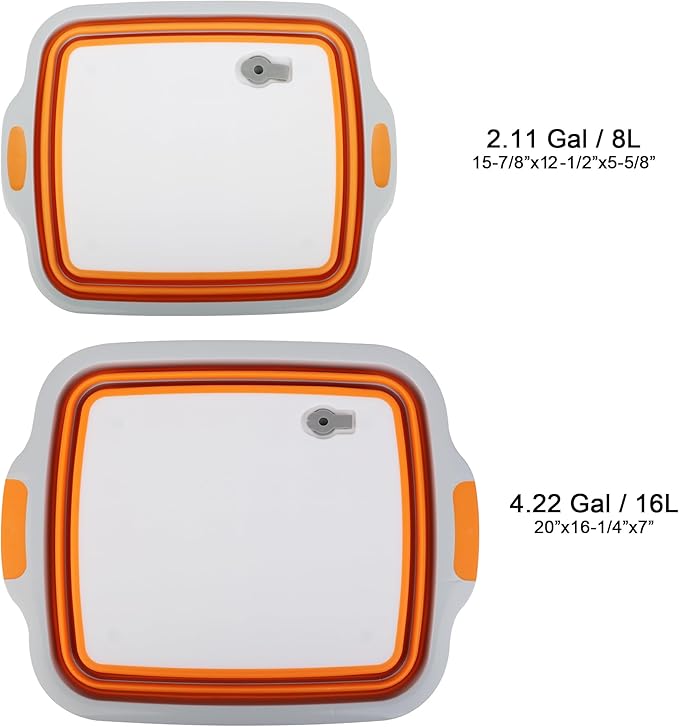 Tiawudi Large Collapsible BBQ Prep Tub with Lid(4.22 Gal/16L), Foldable Camping Sink with Colander, Cutting Board, Dish Basin