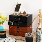 Wooden Storage Box Rustic Desktop Organizer with 2 Drawers Office Desk Accessories Shelf Small Craft Storage Containers Apoth