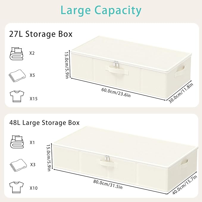 Under Bed Storage Bins, Closet Containers Organizers, Foldable Basket with Zippered, for Blankets, Clothes, Comforters, 4 Pac