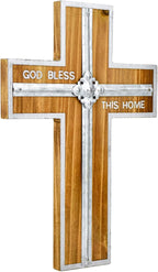 Wall Cross Retro Catholic Wooden Hanging Crosses Baptism with Metal Spiritual Religious Cross with Hook Silver Edge Blessed L