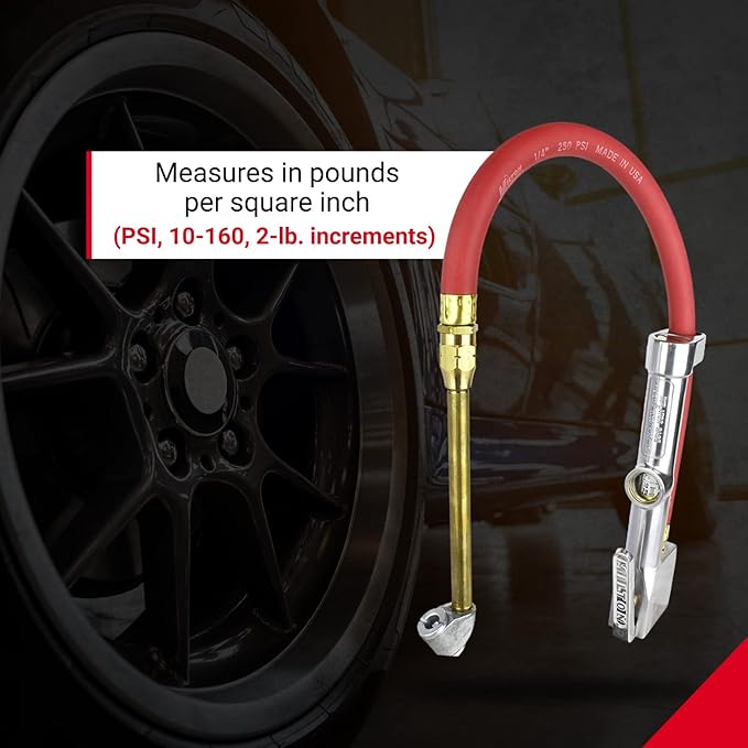 New & Improved - Tire Inflator Gauge with Dual Head Air Chuck 15” Air Hose 10-160 PSI