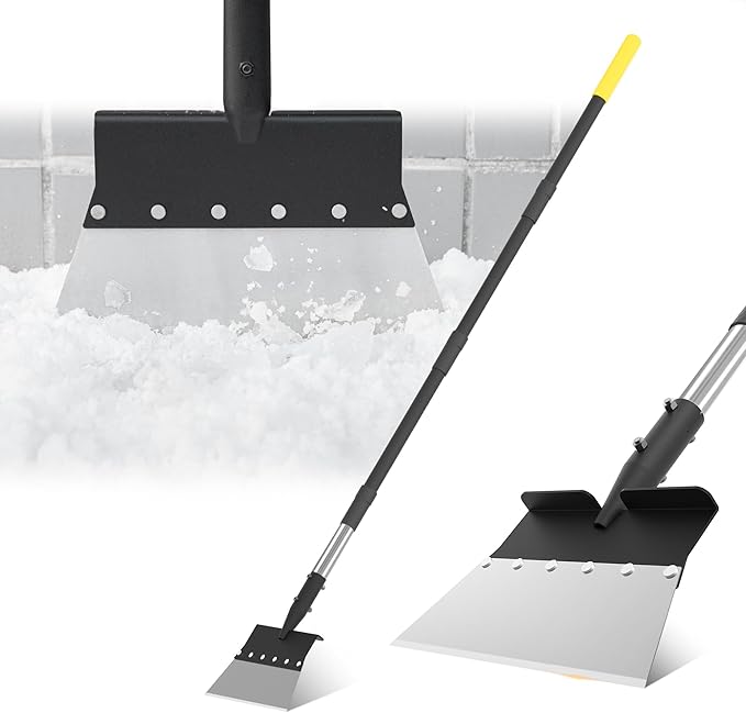Flat Shovel, 60 inch Ice Scraper, Snow Shovel, Floor Scraper with Adjustable Long Handle, Heavy Duty Ice Chopper, Multifunctional Weed Removal Tool for Driveway, Walkway, Garden and Outdoor Cleaning