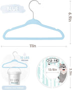 VIS'V Baby Hangers, 11 Inch Velvet Kids Hangers with 6 Pcs Clothes Size Dividers, Infant Toddler Nursery Closet Organization,