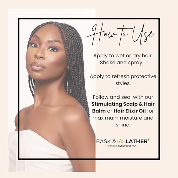 BASK & LATHER Hydrating Hair Mist, Leave-In Conditioner, Itchy Scalp Relief, Detangler, Curl Definer, Aloe Vera, Avocado Oil,