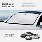 Spigen Front Windshield Sunshade for All Tesla Model Y & 3 | Dual Layered Protection Car Accessories for Model Y Juniper and Model 3 Highland | Gift for Tesla Owner