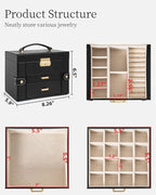 TORIBIO Jewelry Box for Women, Leather Jewelry Organizer with Mirror & Lock, 3-Tier Jewelry Storage Organizer with 2 Drawers 