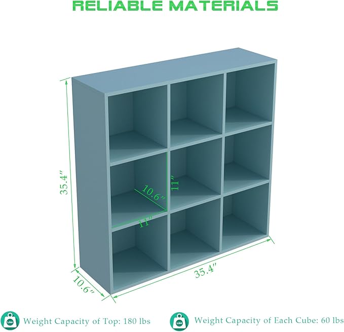 OSCHF 9-Cube Storage Shelf Bookcase - Wooden 3-Tier Floor Standing Open Bookshelf for Home and Office, Display Cabinet, Light
