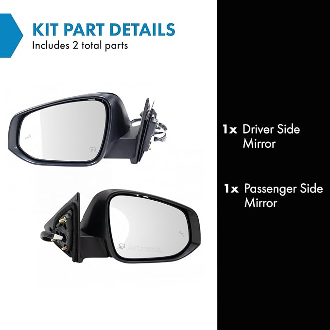 TRQ Driver and Passenger Side Mirror Set Power Heated Blind Spot Detection Puddle Light Paint to Match Compatible with 2014-2