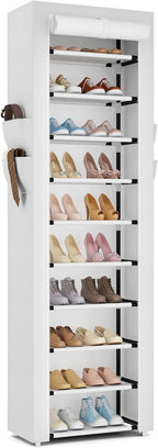 ROJASOP Shoe Rack with Covers 10 Tier Large Shoe Organizer Tall Shoe Closet Storage for 20-22 Pairs Shoe and Boot, Free Stand