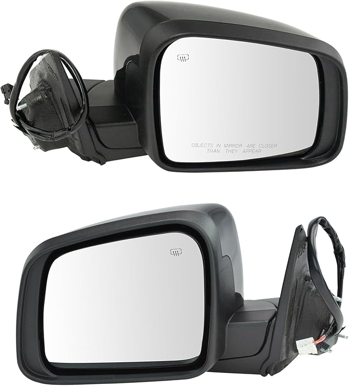 TRQ 2 Piece Driver and Passenger Side Mirror Assembly Set Electric Adjustment Heated Memory Black Compatible with 2011-2018 D