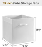 StorageWorks White Storage Cubes, 13-inch Leather Bins with Handle, Cube Organizer Baskets for Shelves and Closet, Collapsibl