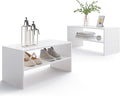 2-Tier Stackable White Shoe Rack, Wooden 2-Shelf Shoe Organizer Freestanding Shoe Storage Stand for 6-9 Pairs, Perfect for Cl