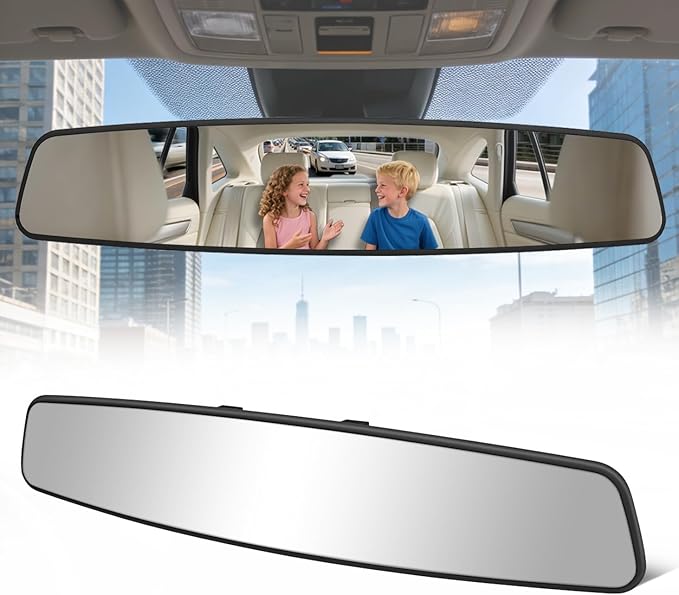 Rear View Mirror, 16 Inch Chrome Anti-glare Universal Panoramic Convex Car Interior Rear View Mirrors Clip on Big Wide Angle Rearview Mirror Extender to Blind Spot for Pickup Trucks Van