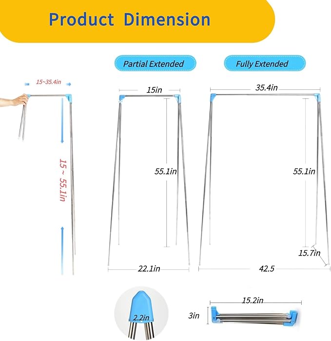 Lmaray Portable Travel Garment Rack, Upgraded Easy Folding Mini Drying Clothes Rack, Retractable Drying Rack for Laundry, Tra