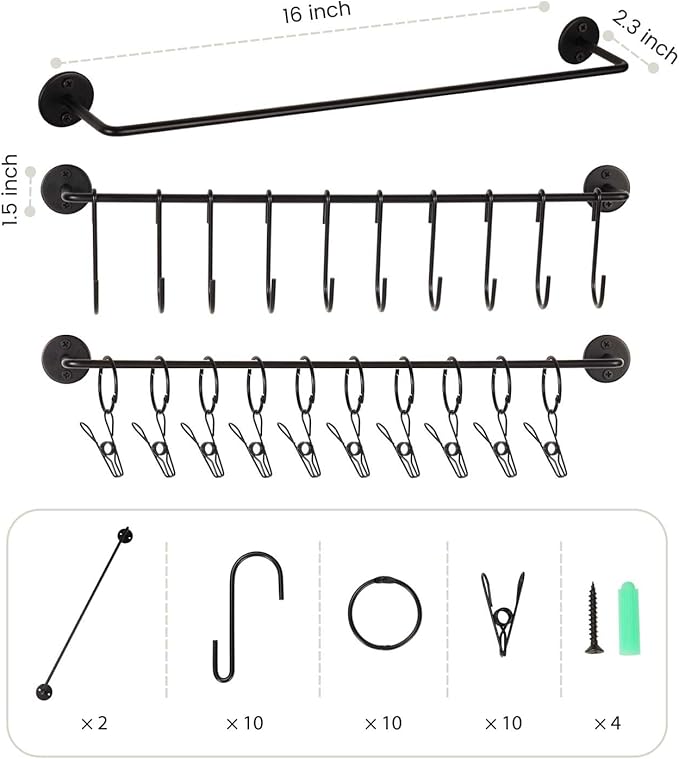 Livelab Hat Rack for Wall, Hat Organizer for Baseball Caps with 10 Hooks+10 Clips, 2 Pack Modern Metal Hat Storage Wall-Mount