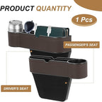 HARFINGTON Car Seat Gap Filler Organizer 10.6 x 7.1 x 2.8 Inch ABS+Leather Universal Car Organizer Storage Box Between Seat and Console (Right) with Cup Holders for Phone Keys, Brown