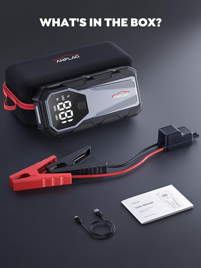 Car Jump Starter 6000A 12V Battery Pack, 16800mAh Portable Jump Box for 10L Gas/9L Diesel Engines, with Smart Jumper Cables,
