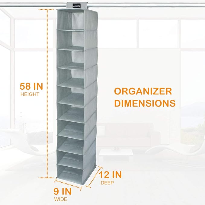 VAESIDA 10 Shelf Hat Rack Hanging Closet/Organizer for Storage - Best Baseball Cap Holder, Gray