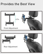 Car Headrest Tablet Holder - [3 in 1 Adjustable Extension Arm] Tablet Car Mount for Back Seat, Road Trip Essentials for Kids, for iPad Pro Air Mini, Galaxy Tab, iPhone, 6-15.6" Devices