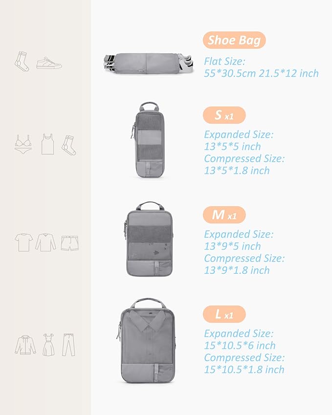 BAGSMART 6 Set /4 Set/2 Set Compression Packing Cubes for Travel, Lightweight Luggage Organizer Bags, Durable Space Saver Bag