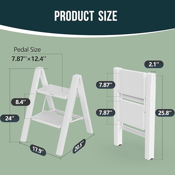 WOA WOA Step Ladder, Widen Pedals Foldable Step Stool, Lightweight Aluminum Ladder, Easy to Move Around, Anti-Slip Foot Stepl