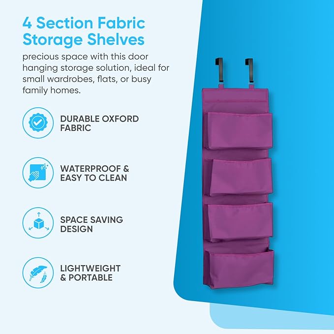 YNR Over Door Storage with 4 Pockets Strong and Durable, Hanging Wardrobe Storage Organiser Practical and Spacious, Hanging S