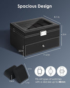 Watch Case for Men, 20-Slot 2-Layer Watch Box with Large Glass Lid, Watch Storage Organizer with Removable Watch Pillows, Men