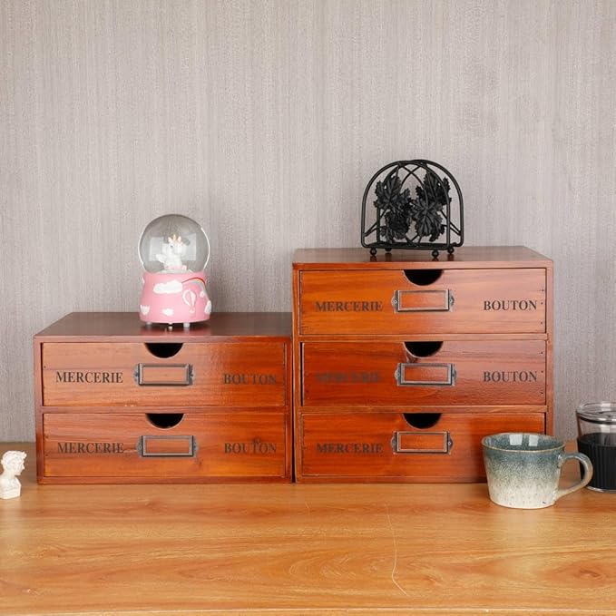 Wooden Storage Box Rustic Desktop Organizer with 3 Drawers Office Desk Accessories Shelf Large Craft Storage Containers Apoth