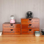 Wooden Storage Box Rustic Desktop Organizer with 3 Drawers Office Desk Accessories Shelf Large Craft Storage Containers Apoth