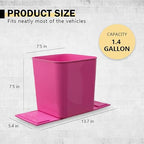 Car Trash Can 1.4 Gallon with Stability Flap & Magic Strips — No-Tip Leakproof Car Garbage Bin for Car Floor, Mats, Front or Back Seat, SUV, Truck, Van, Vehicle Interior Organizer (Pink)