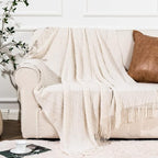 BATTILO HOME Large Cream Throw Blanket with Fringe, End of Bed Throw Blankets White,Spring Throw Blanket for Couch Sofa Indoo