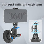 CNC Machined 3in Camera Suction Cup Mount with Adjustable Magic Arm, 1/4" ARRI Holes Quick Release Car Mount with Phone Holder & Action Camera Adapter Compatible with DJI OSMO Pocket 3 Insta360 iPhone