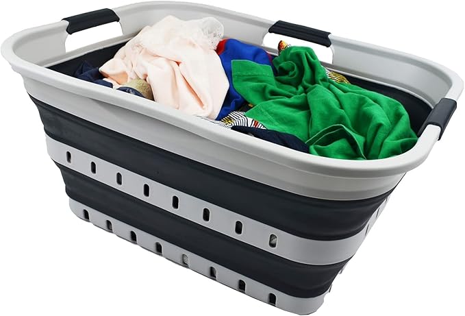 SAMMART 42L (11 gallon) Collapsible Plastic Laundry Basket - Foldable Pop Up Storage Container/Organizer - Space Saving Hampe