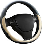 Beige Car Steering Wheel Cover, Nappa Leather, Bottom Color Blocking, Universal 14.5-15 Inch Leather Anti-Slip Breathable Aut