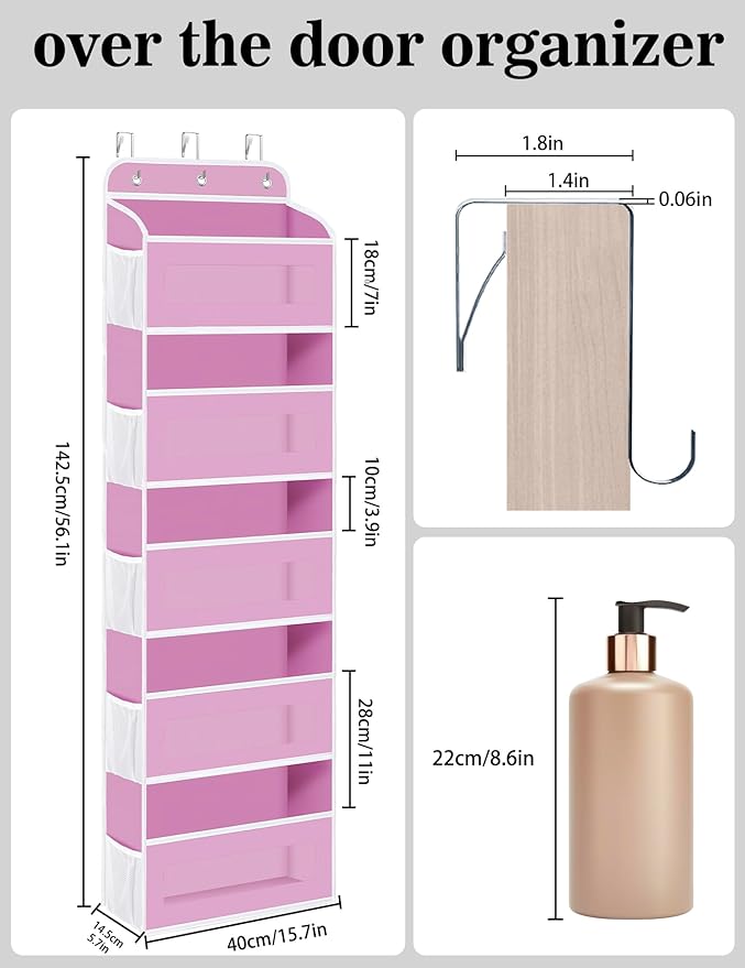 KYEVIS Over The Door Organizer, 5 Shelves Closet Door Hanging Organizer with 10 Mesh Pockets, Nursery Closet Organizer, Baby 