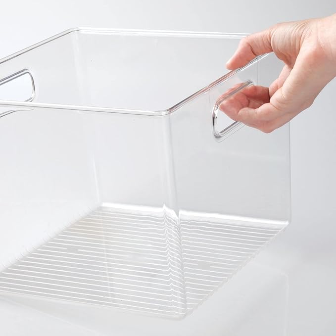 mDesign Plastic Modern Storage Organizer Bin Basket with Handles - 4 Pack - Clear
