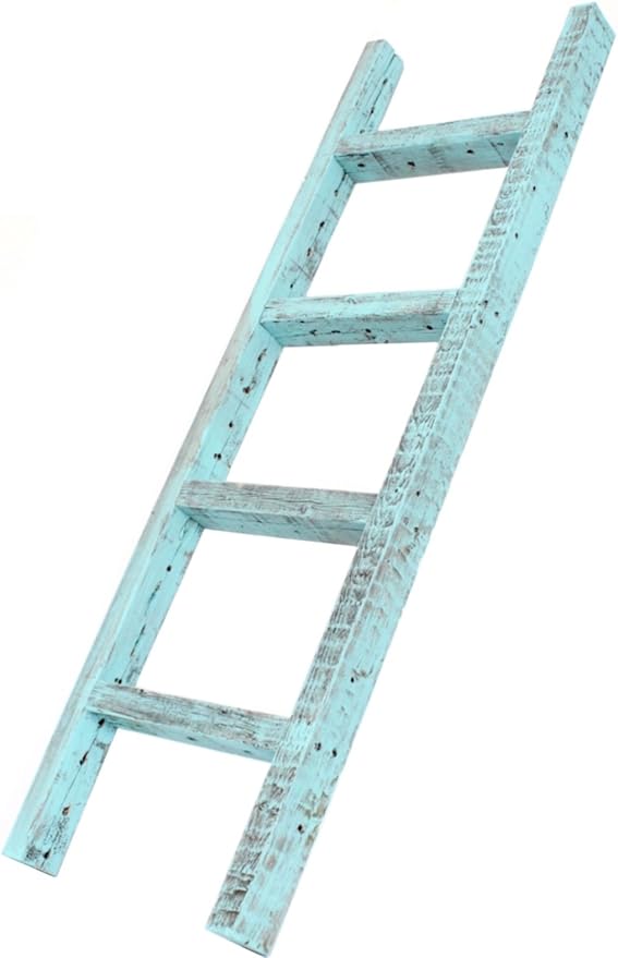 BARNWOODUSA Rustic Decorative Ladder - 100% Upcycled Wood (48" x 12" x 1.5", Robins Egg Blue)