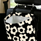 Black Flower Car Trash Bag - Waterproof Car Trash Bag Hanging Leakproof Car Garbage Bag - Washable Reusable Trash Bag for Car Interior Hanging Organizer Storage Vehicle Travelling Camping