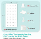 Upgraded Metal Pegboard Wall Organizer Kit – Magnetic, Heavy-Duty Peg Board with Shelves, Hooks & Clips – Wall Mount Storage 