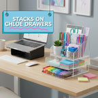 STORi Chloe Clear Plastic Stackable Desk Organizer, Rectangular 6-Compartment Office Supply Holder for Pens, Markers & Notepa