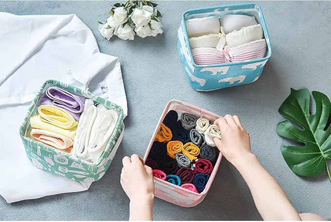 Lawei 9 Pack Mini Canvas Storage Bins - Collapsible Canvas Shelf Basket Nursery Organizer Box with Handles for Nursery Kids B