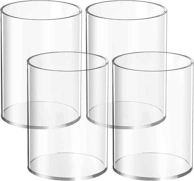 Mototo 4 Pieces Clear Acrylic Pen Holder Round Acrylic Pencil Cup Clear Makeup Bush Holder Acrylic Desktop Stationery Organiz