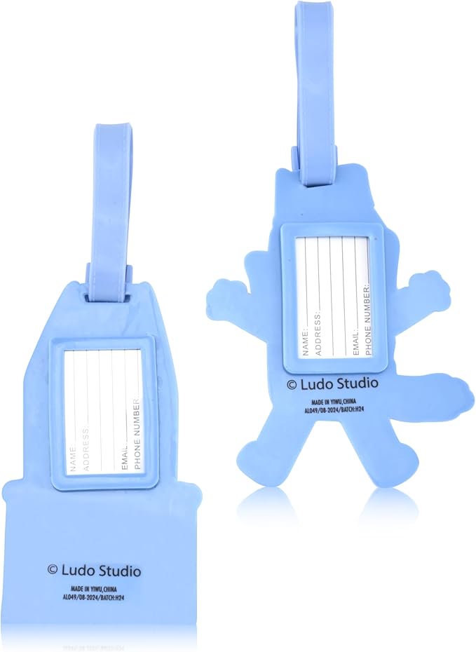 Bluey Luggage Tag for Boys 2 Piece Set | 4.25" Bluey Kids Luggage Tags for Suitcases | Travel Essentials Travel Cruise Ship E