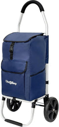 Ultra-Lightweight Blue Foldable Shopping Cart for Groceries Large 42L Capacity Rubber Wheels, Removable Insulated Bag Liner, Durable Aluminum Frame, Multi-Function Personal Hand Truck