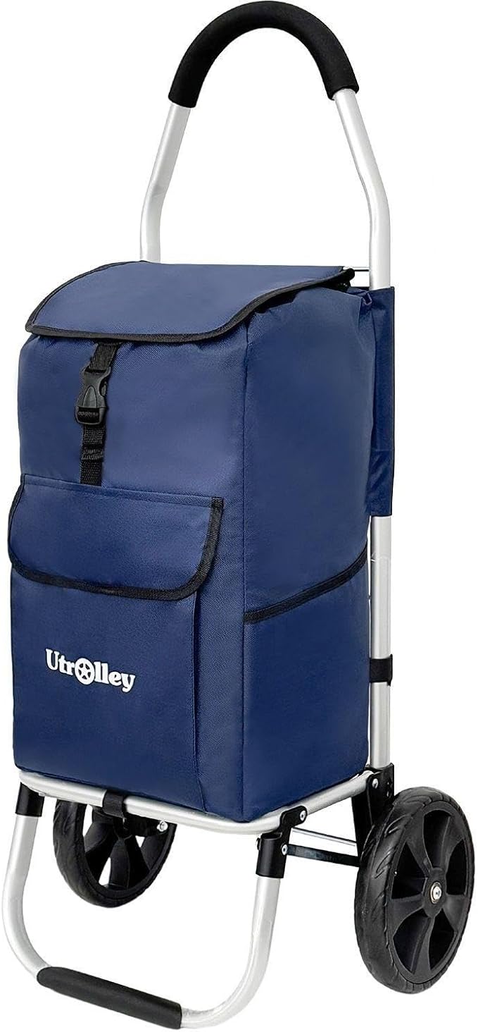 Ultra-Lightweight Blue Foldable Shopping Cart for Groceries Large 42L Capacity Rubber Wheels, Removable Insulated Bag Liner, Durable Aluminum Frame, Multi-Function Personal Hand Truck