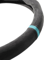 Quick Install Sporty Suede Steering Wheel Cover with Aqua Blue Stripe for 14½ to 15 inches Car Sedan Coupe SUV Pickup Steering Wheel 14.5 to 15 inches